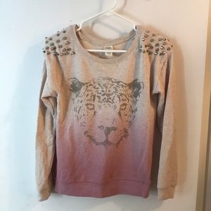 EMBELLISHED SWEATSHIRT WITH LEOPARD GRAPHIC
